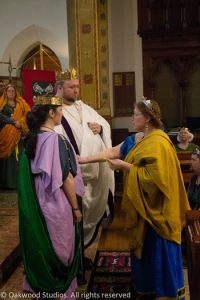 The Kingdom Seneschal swears fealty to the newly-crowned King and Queen