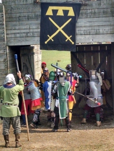 Division 3 youth armored Combat at the doors of the Fort at Pennsic 43
