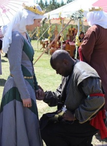 Queen Thyra and her Rapier Champion, Davius St. Jacques, at Gulf Wars last year.