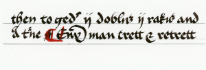 Two sample lines from the Gresley manuscript; all samples recreated by Thyra Eiriksdottir. Click for a larger view.